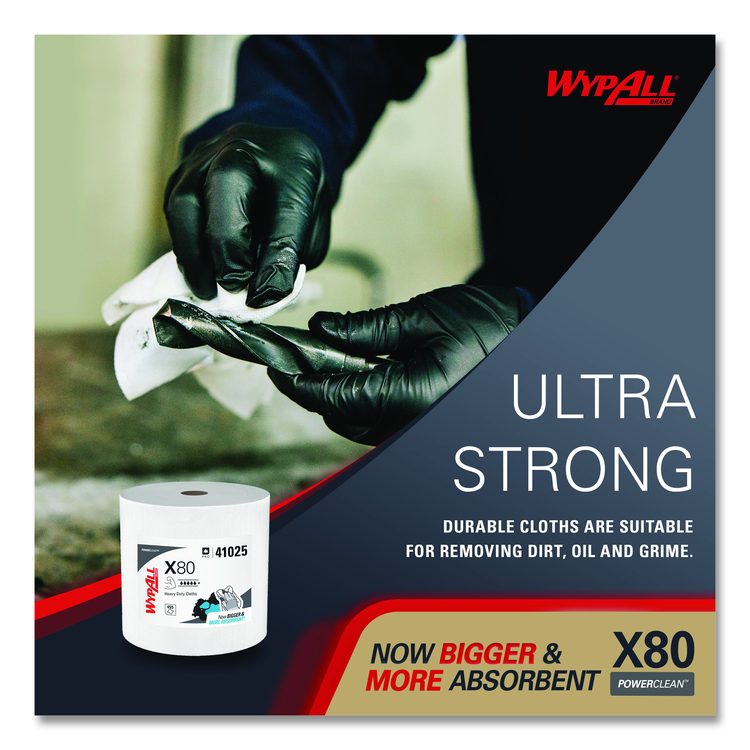 Power Clean X80 Heavy Duty Cloths, Jumbo Roll, 12.4 x 12.2, White, 455/Roll