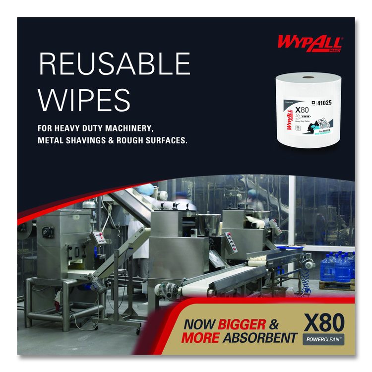 Power Clean X80 Heavy Duty Cloths, Jumbo Roll, 12.4 x 12.2, White, 455/Roll