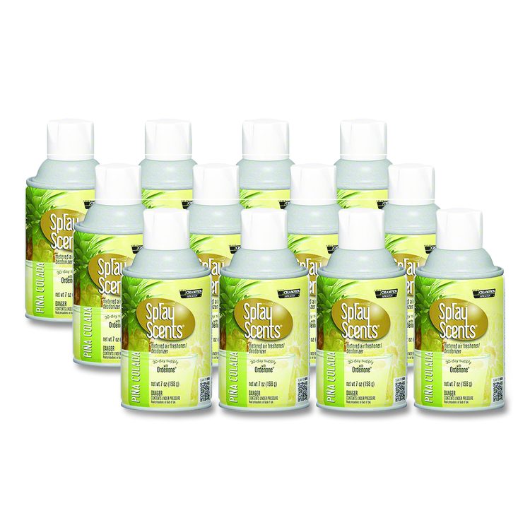 Champion Sprayon SPRAYScents Metered Air Freshener Refill, Pina Colada, 7 oz Aerosol Spray, 12/Carton