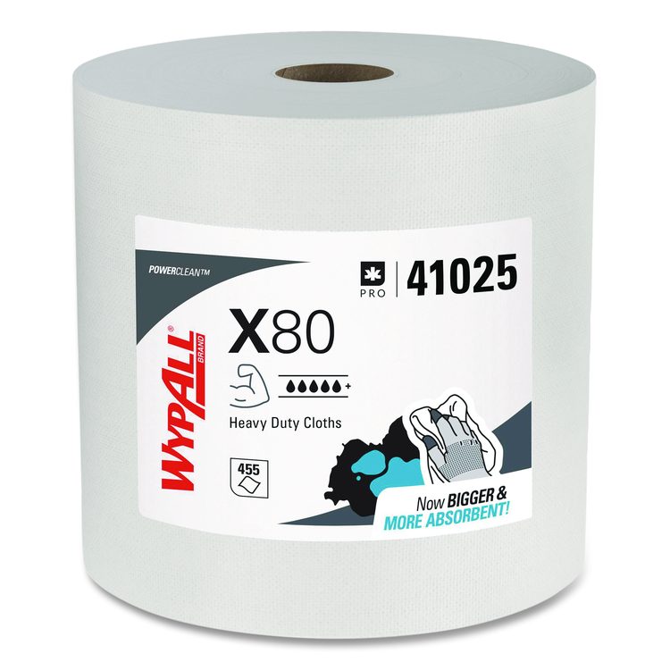 Power Clean X80 Heavy Duty Cloths, Jumbo Roll, 12.4 x 12.2, White, 455/Roll