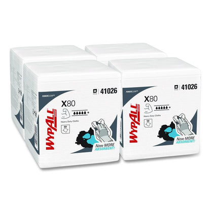 Power Clean X80 Heavy Duty Cloths, 1/4 Fold, 12.5 x 12, White, 50/Box, 4 Boxes/Carton