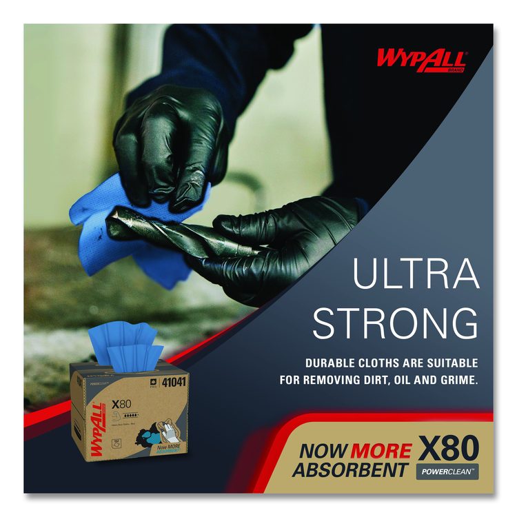 Power Clean X80 Heavy Duty Cloths, 11.1 x 16.8, Blue, 152 Wipers/Carton