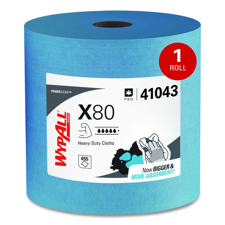 Power Clean X80 Heavy Duty Cloths, Jumbo Roll, 12.4 x 12.2, Blue, 455/Roll