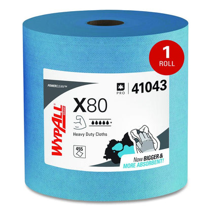 Power Clean X80 Heavy Duty Cloths, Jumbo Roll, 12.4 x 12.2, Blue, 455/Roll