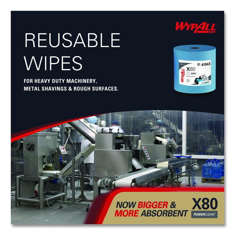 Power Clean X80 Heavy Duty Cloths, Jumbo Roll, 12.4 x 12.2, Blue, 455/Roll