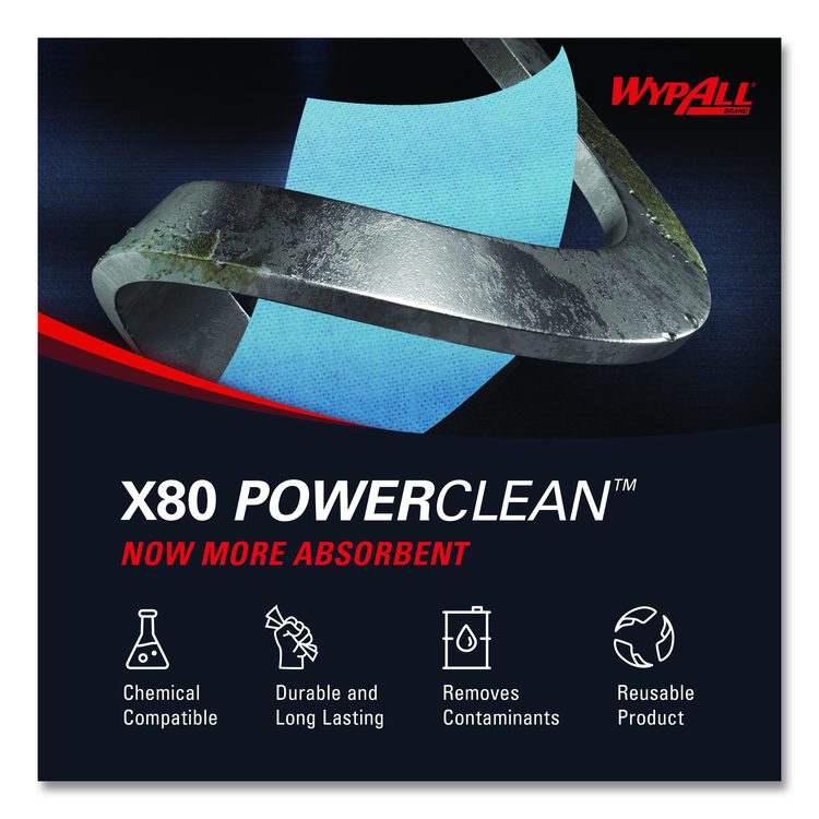Power Clean X80 Heavy Duty Cloths, Jumbo Roll, 12.4 x 12.2, Blue, 455/Roll