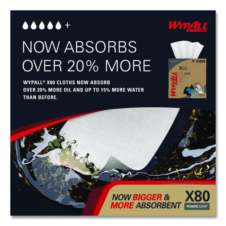 Power Clean X80 Cloths, HYDROKNIT, POP-UP Box, 8.34 x 16.8, White, 76/Box, 5 Boxes/Carton