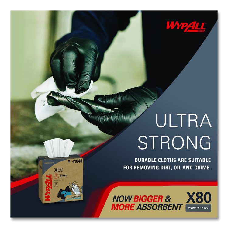 Power Clean X80 Cloths, HYDROKNIT, POP-UP Box, 8.34 x 16.8, White, 76/Box, 5 Boxes/Carton