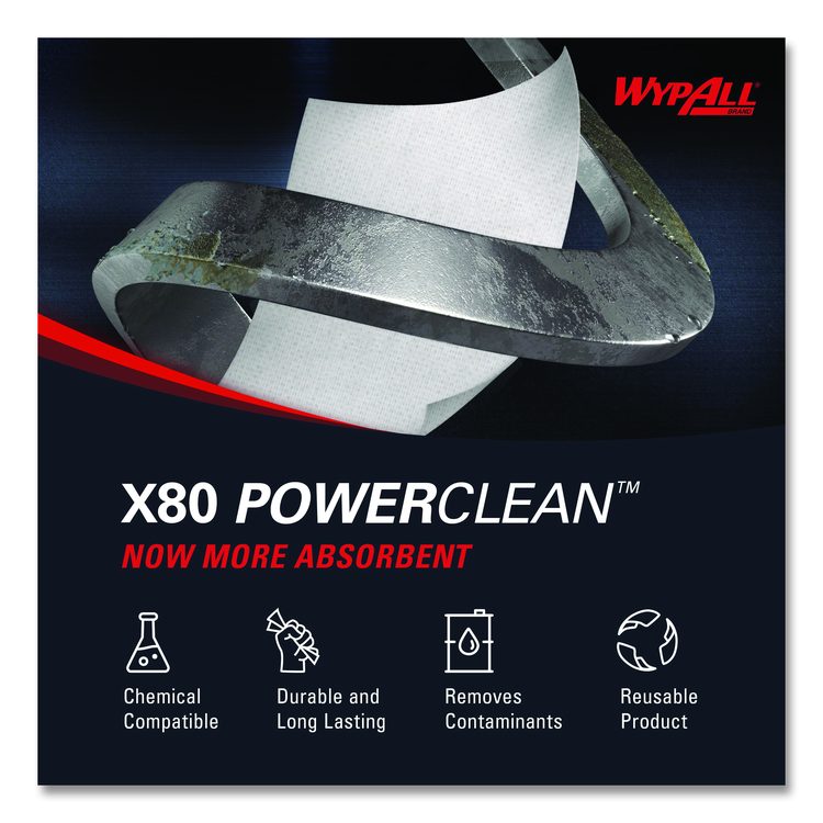 Power Clean X80 Cloths, HYDROKNIT, POP-UP Box, 8.34 x 16.8, White, 76/Box, 5 Boxes/Carton