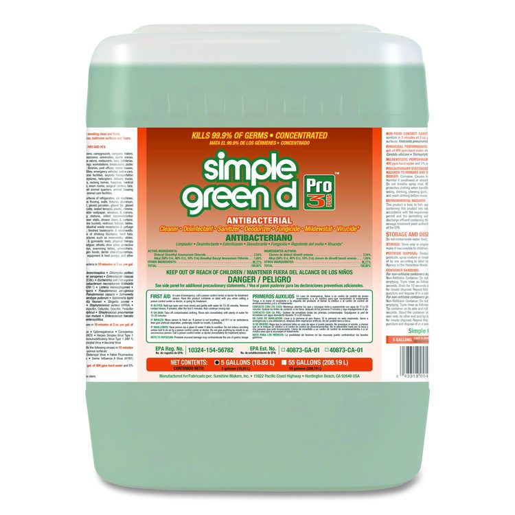 d Pro 3 Plus Antibacterial Concentrate, Herbal Scent, 5 gal Pail