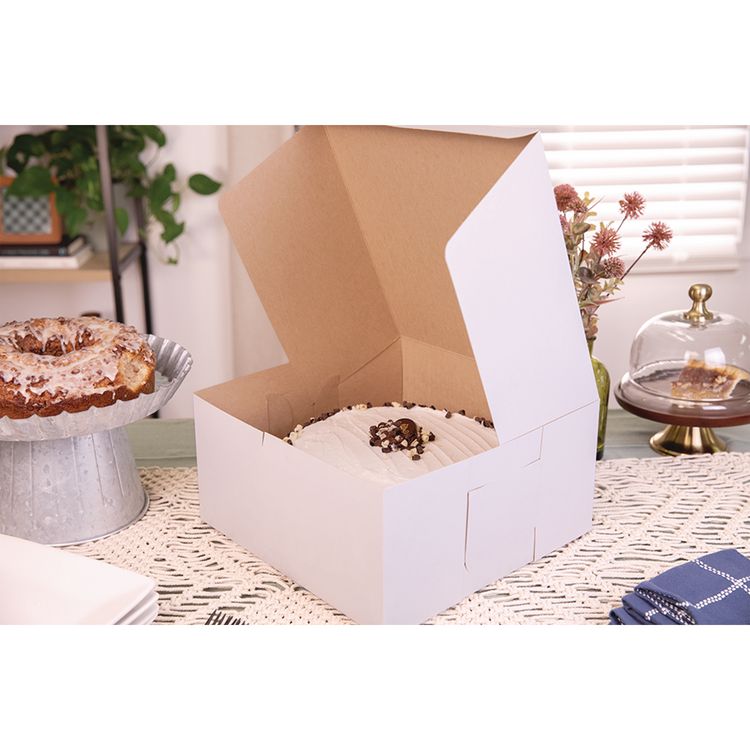 White One-Piece Non-Window Bakery Boxes, 10 x 10 x 4, White, Paper, 100/Carton
