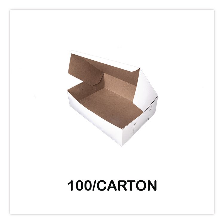 White One-Piece Non-Window Bakery Boxes, 1/4-Sheet Cake Box, 14 x 10 x 4, White, Paper, 100/Carton