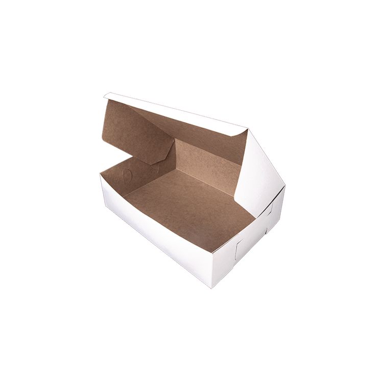 White One-Piece Non-Window Bakery Boxes, 1/4-Sheet Cake Box, 14 x 10 x 4, White, Paper, 100/Carton