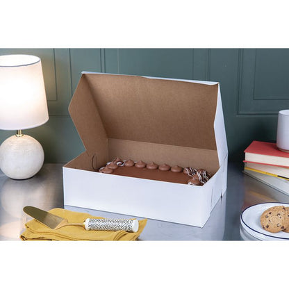 White One-Piece Non-Window Bakery Boxes, 1/4-Sheet Cake Box, 14 x 10 x 4, White, Paper, 100/Carton