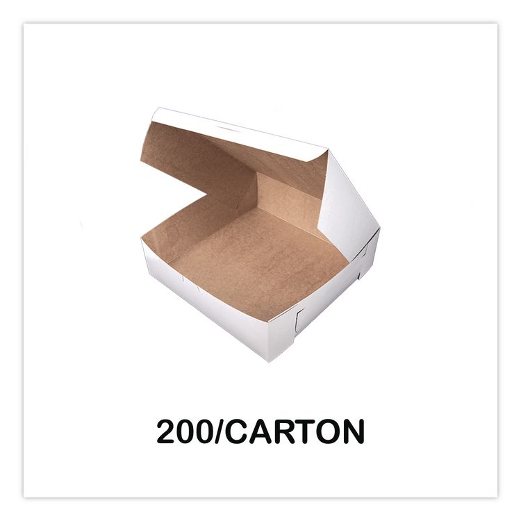 White One-Piece Non-Window Bakery Boxes, 10 x 10 x 3, White, Paper, 200/Carton
