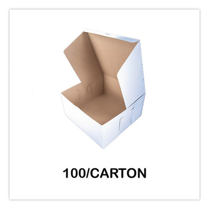 White One-Piece Non-Window Bakery Boxes, 10 x 10 x 4, White, Paper, 100/Carton