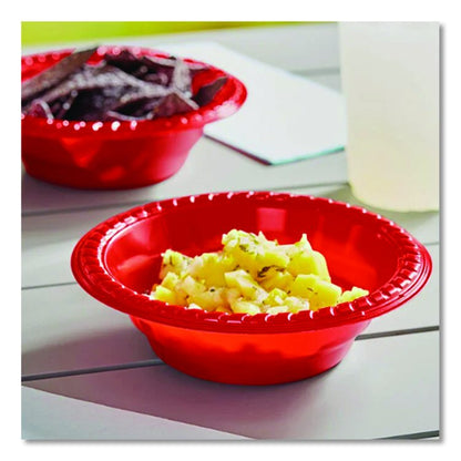 Party Plastic Premium Dinnerware, Bowl, 12 oz, Red, 24/Pack