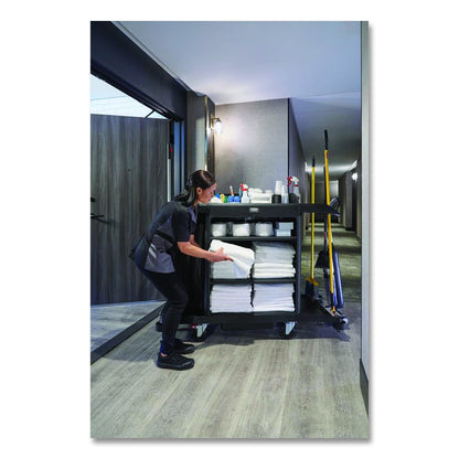 Full-Size Housekeeping Cart, Plastic, 3 Shelves, 1 Bin, 24.4 x 62.4 x 49, Black