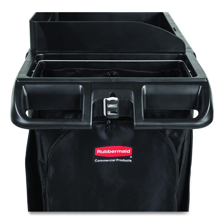 Full-Size Housekeeping Cart, Plastic, 3 Shelves, 1 Bin, 24.4 x 62.4 x 49, Black