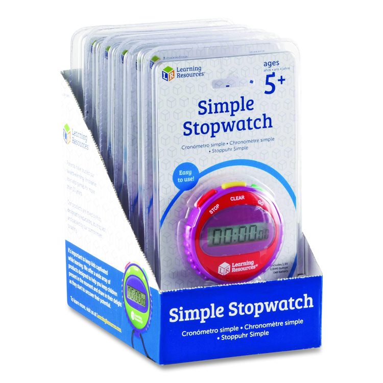 Simple Stopwatch, Accurate to 1/100 Seconds, Randomly Assorted Colors, Black Lanyard, Set of 6