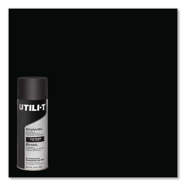 UTILI-T Spray Paint, Flat Black, 10 oz Aerosol Can, 6/Carton