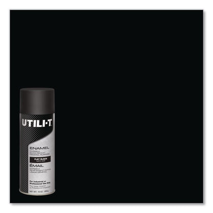 UTILI-T Spray Paint, Flat Black, 10 oz Aerosol Can, 6/Carton