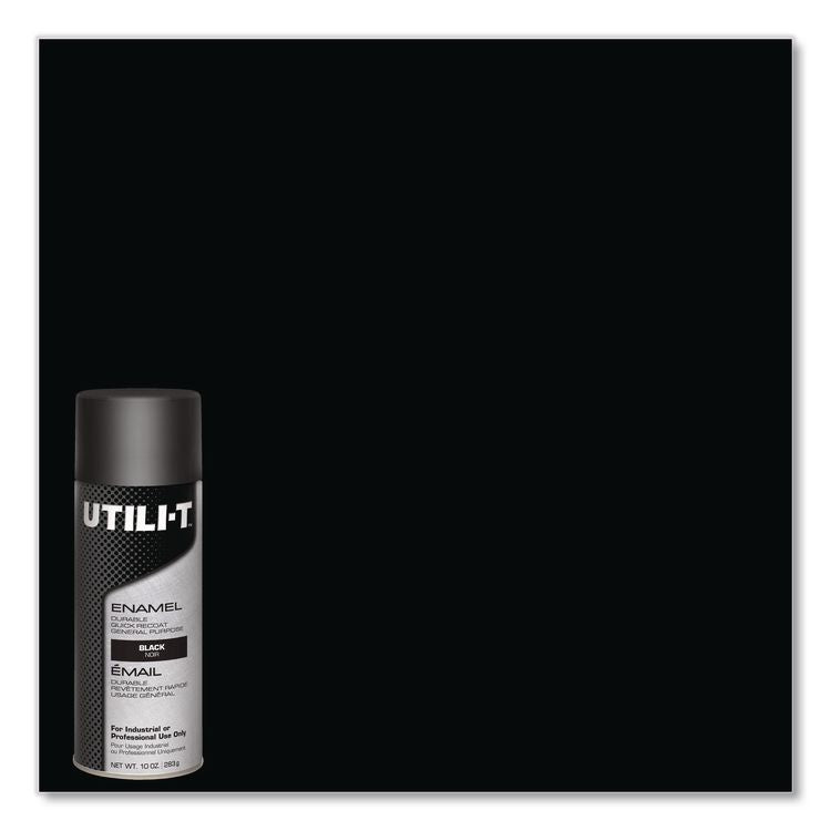 UTILI-T Spray Paint, Gloss Black, 10 oz Aerosol Can, 6/Carton
