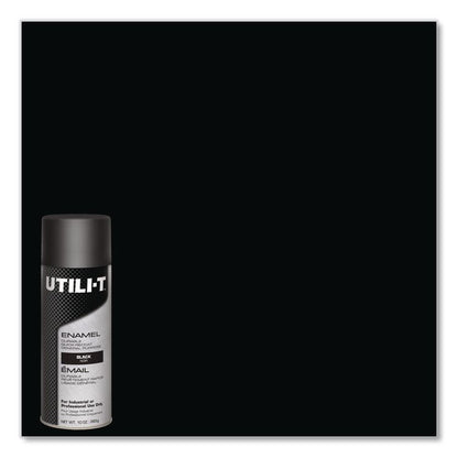 UTILI-T Spray Paint, Gloss Black, 10 oz Aerosol Can, 6/Carton