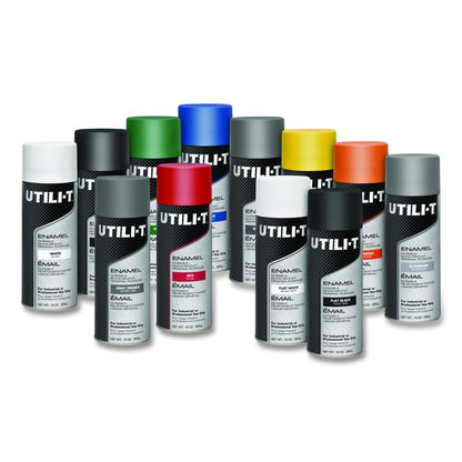 UTILI-T Spray Paint, Flat Black, 10 oz Aerosol Can, 6/Carton
