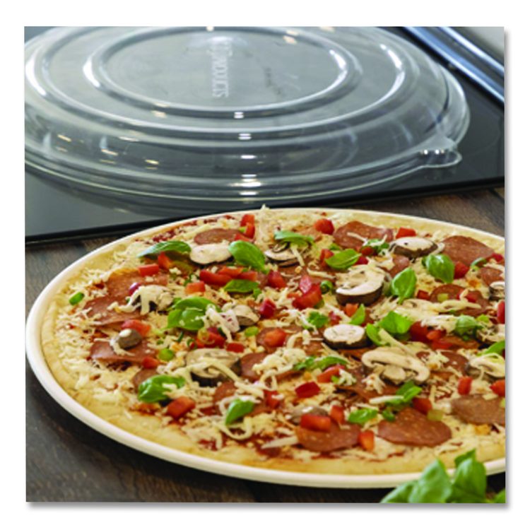 100% Recycled Content Pizza Tray Lids, 16 x 16 x 0.2, Clear, Plastic, 50/Carton