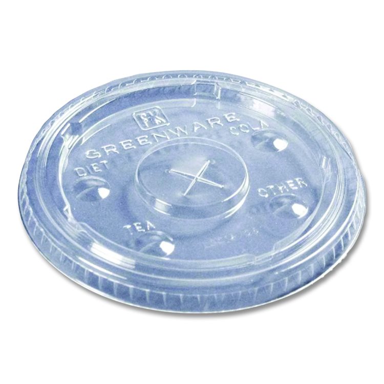 Greenware Cold Drink Lids, Fits 9 oz Old Fashioned Cups/12 oz Squat Cups/20 oz Cups, Plastic, Clear, 1,000/Carton