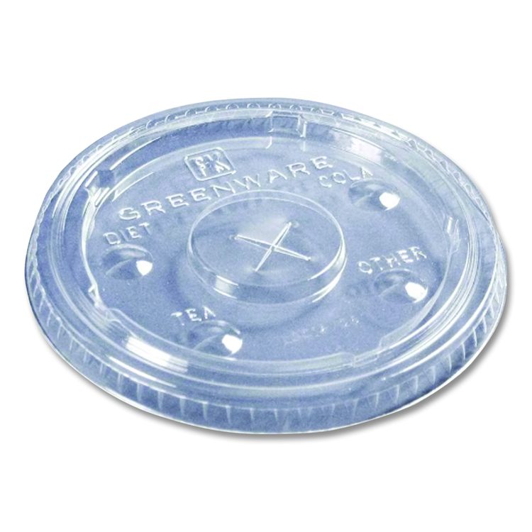 Greenware Cold Drink Lids, X-Slot, Fits 16 oz/18 oz/24 oz Cold Cups, Sugarcane, Clear, 1,000/Carton