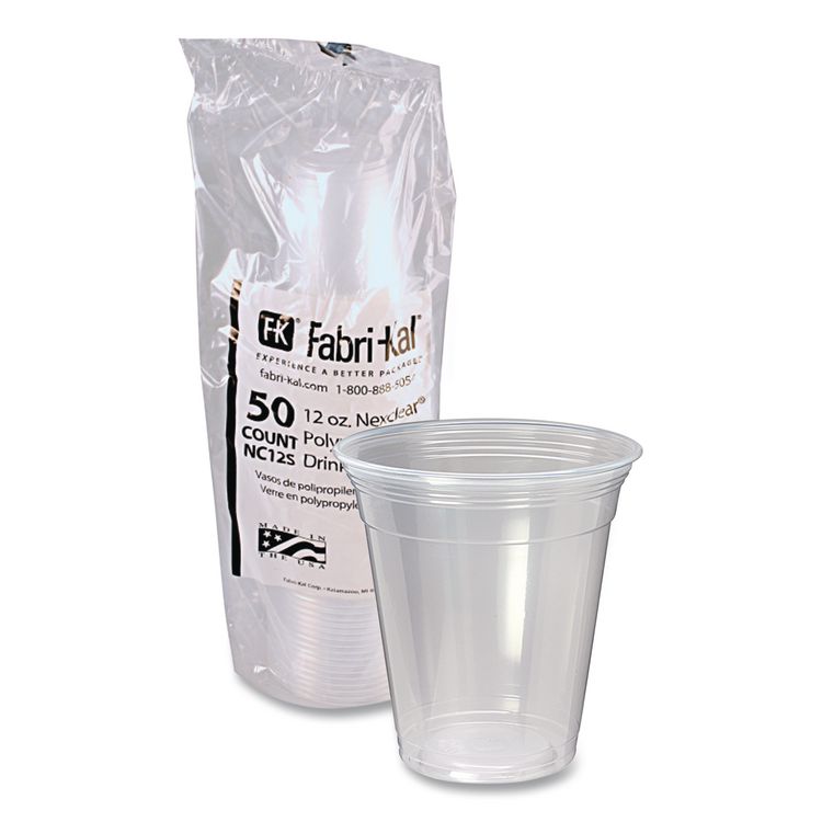 Nexclear Polypropylene Drink Cups, 12 to 14 oz, Plastic, Clear, 50/Bag, 20 Bags/Carton