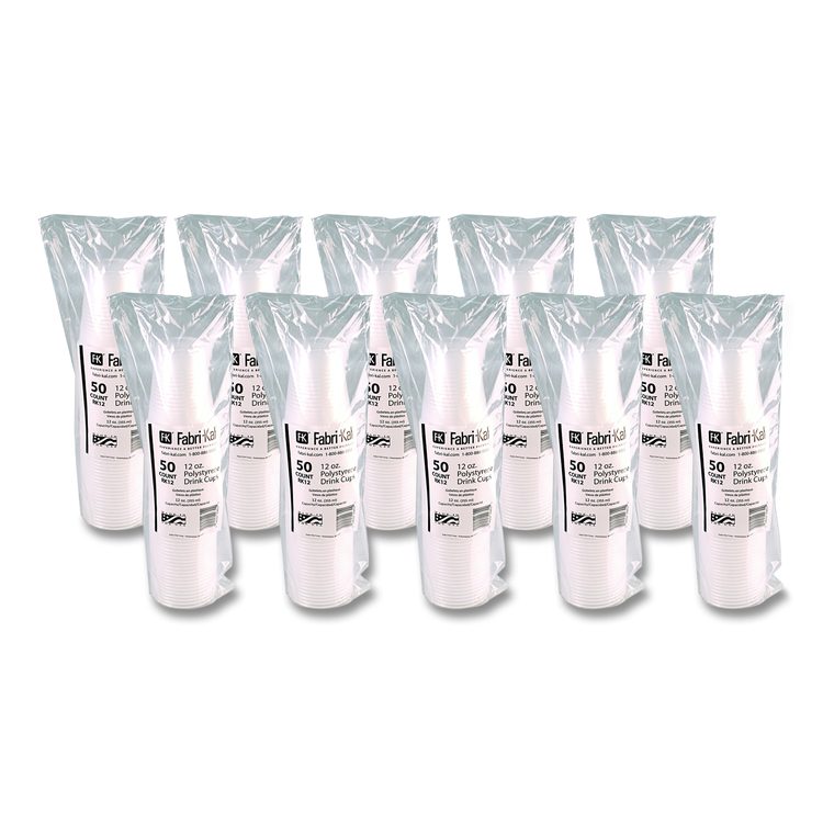 RK Ribbed Cold Drink Cups, 12 oz, Plastic, Translucent, 50/Sleeve, 20 Sleeves/Carton