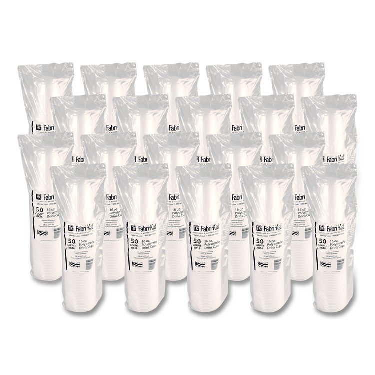 RK Ribbed Cold Drink Cups, 16 oz, Plastic, Translucent, 50/Sleeve, 20 Sleeves/Carton