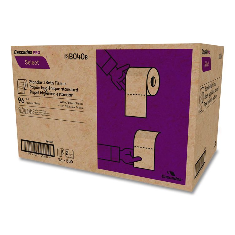 Select Standard Bath Tissue, Septic Safe, 2-Ply, White, 4 x 3.19, 500 Sheets/Roll, 96 Rolls/Carton