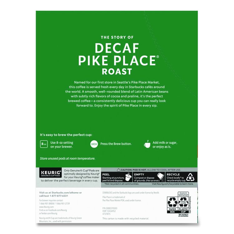Pike Place Decaf Coffee K-Cups Pack, 24/Box