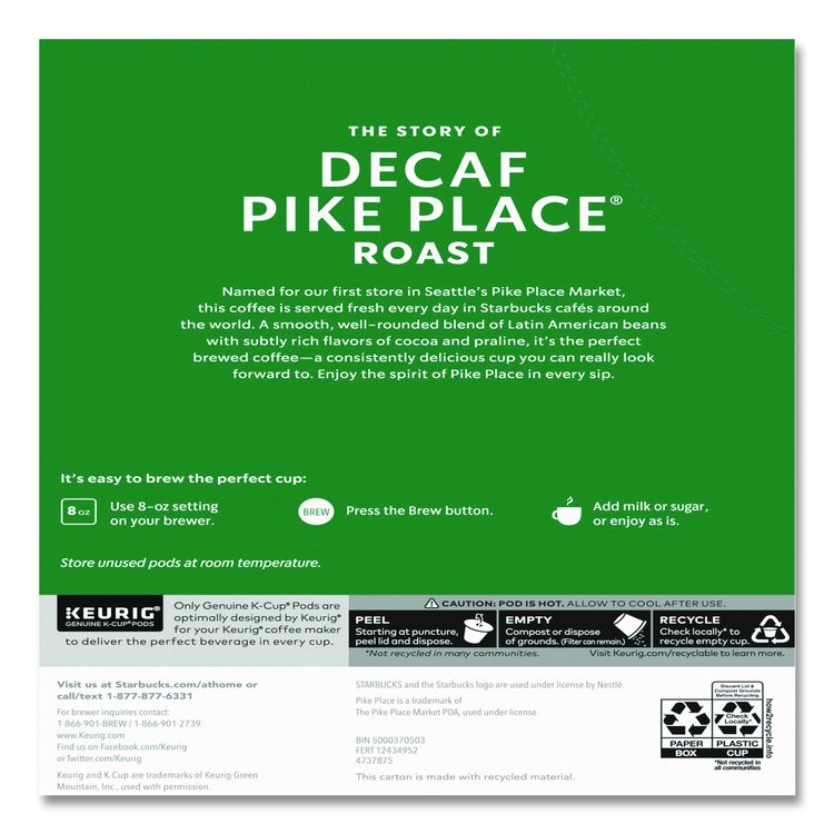 Pike Place Decaf Coffee K-Cups, 96/Carton