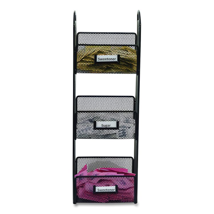 Onyx Breakroom Organizers, 3 Compartments, 6 x 6 x 18, Steel Mesh, Black