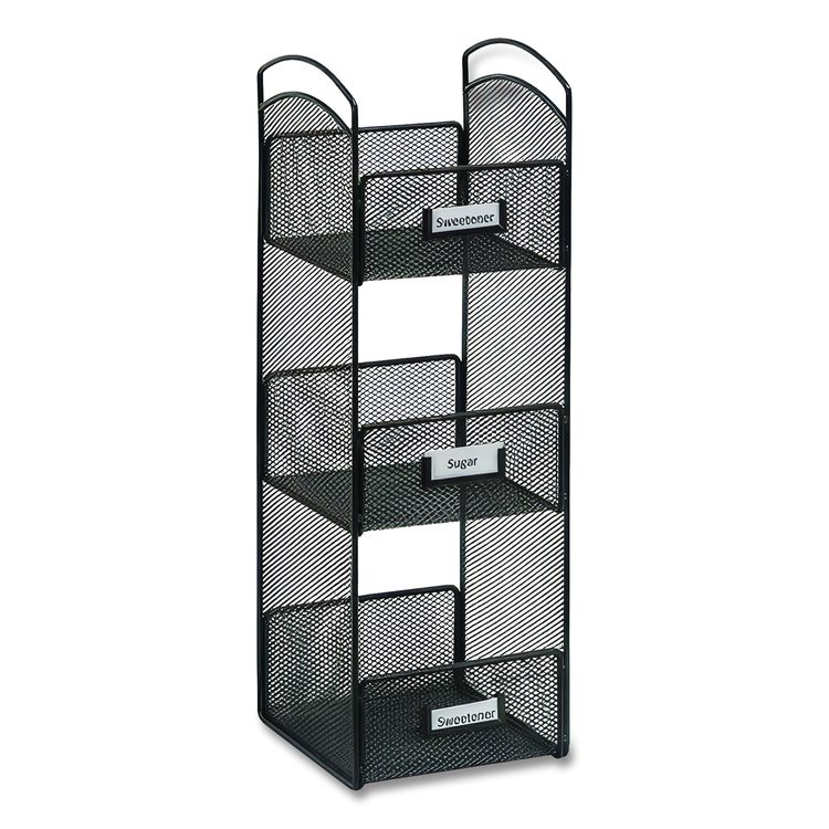 Onyx Breakroom Organizers, 3 Compartments, 6 x 6 x 18, Steel Mesh, Black