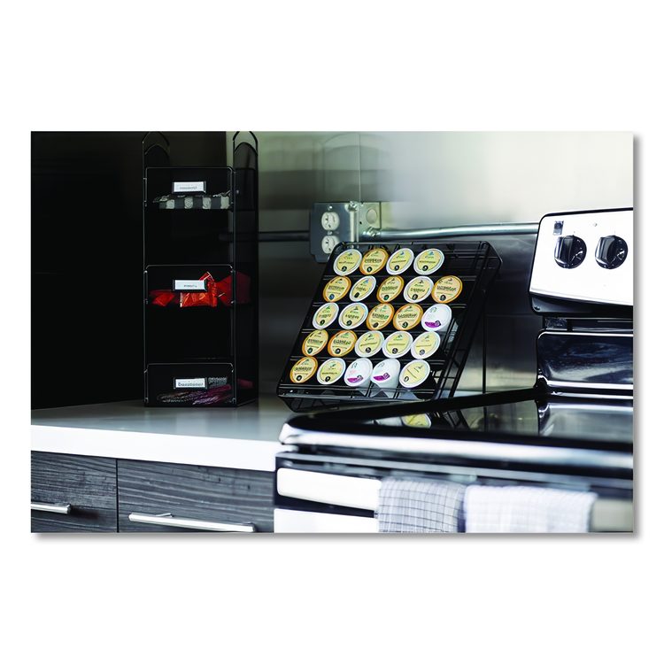 Onyx Breakroom Organizers, 3 Compartments, 6 x 6 x 18, Steel Mesh, Black