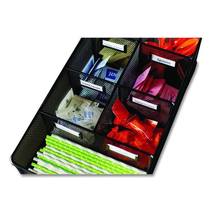 Onyx Breakroom Organizers, 7 Compartments, 16 x 8.5 x 5.25, Steel Mesh, Black