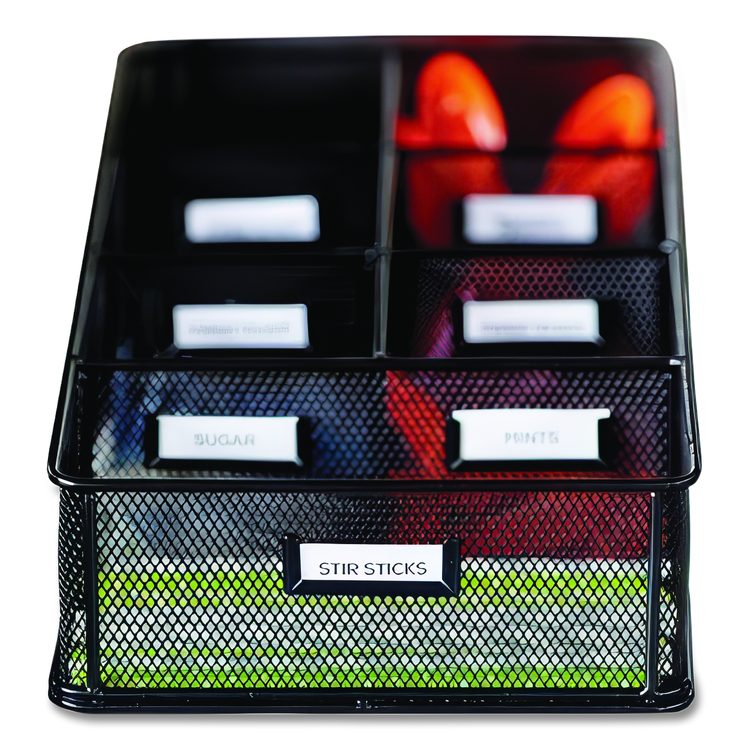 Onyx Breakroom Organizers, 7 Compartments, 16 x 8.5 x 5.25, Steel Mesh, Black