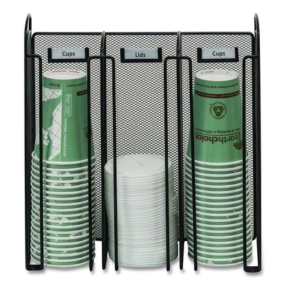 Onyx Breakroom Organizers, 3 Compartments, 12.75 x 4.5 x 13.25, Steel Mesh, Black