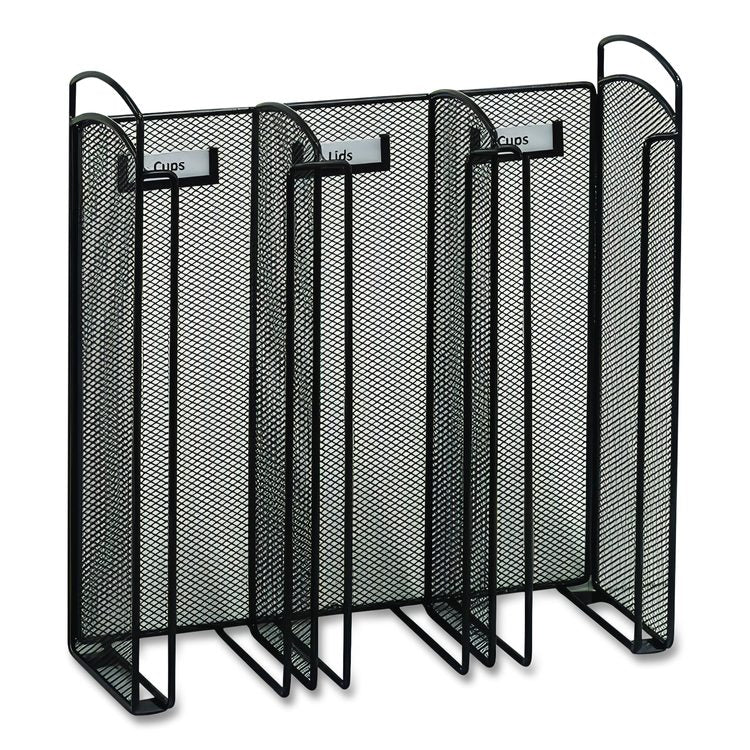Onyx Breakroom Organizers, 3 Compartments, 12.75 x 4.5 x 13.25, Steel Mesh, Black