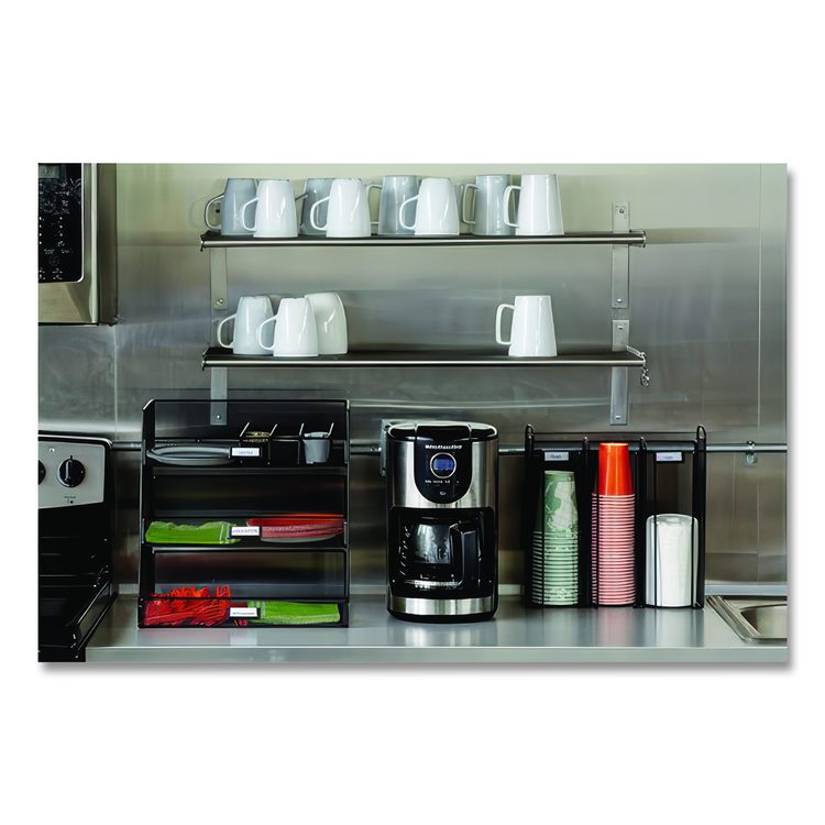 Onyx Breakroom Organizers, 3 Compartments, 12.75 x 4.5 x 13.25, Steel Mesh, Black