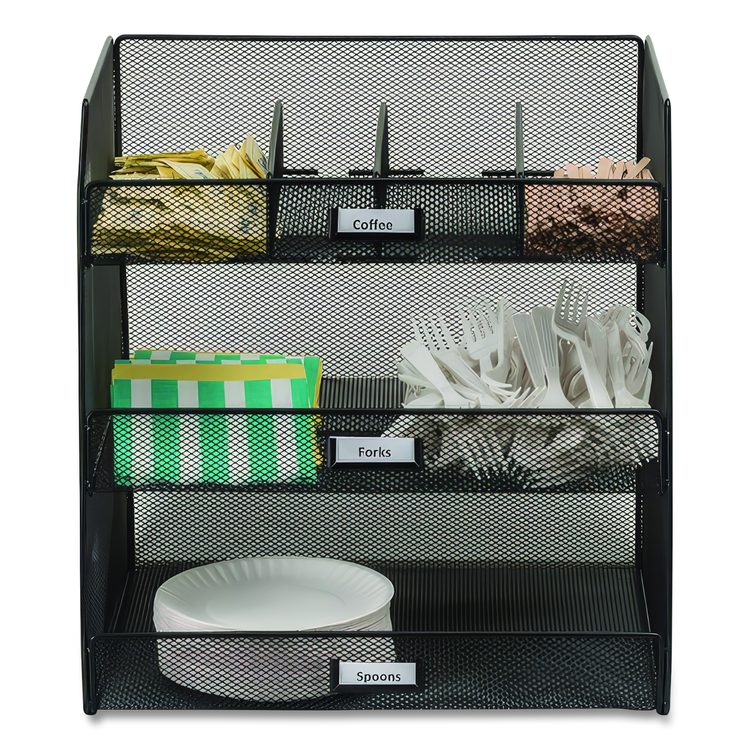 Onyx Breakroom Organizers, 3 Compartments,14.63 x 11.75 x 15, Steel Mesh, Black