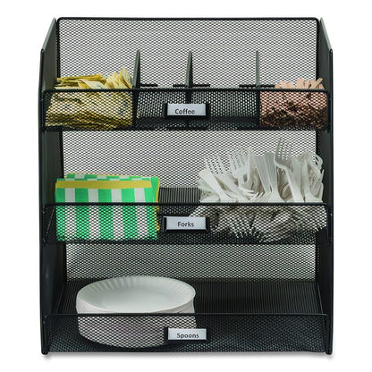 Onyx Breakroom Organizers, 3 Compartments,14.63 x 11.75 x 15, Steel Mesh, Black