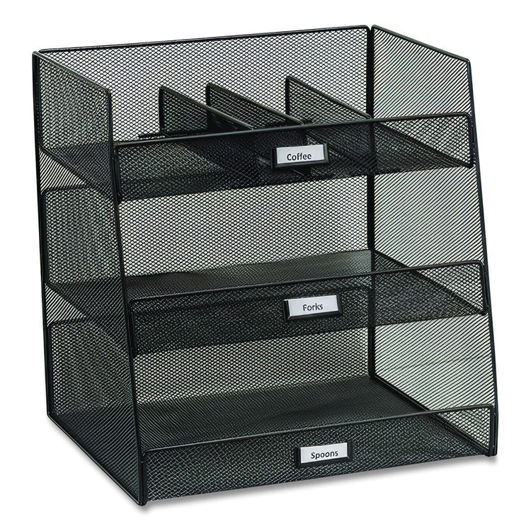 Onyx Breakroom Organizers, 3 Compartments,14.63 x 11.75 x 15, Steel Mesh, Black