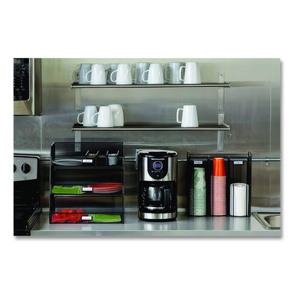 Onyx Breakroom Organizers, 3 Compartments,14.63 x 11.75 x 15, Steel Mesh, Black